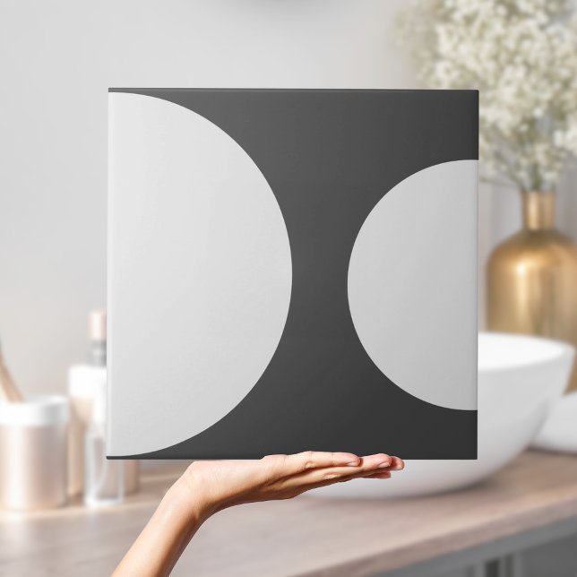 Carreau Formes simples, simples et blanches, semi-circulai (Modern Geometric black and White Semi circles Tile)