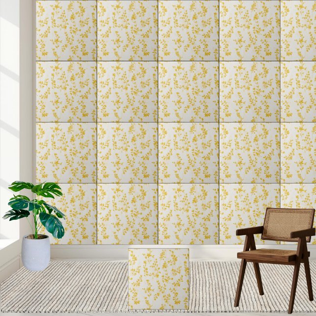 Carreau Forsythia Sunshine Motif Floral Carrelage céramiqu (Forsythia Sunshine Floral Pattern Ceramic Tile)