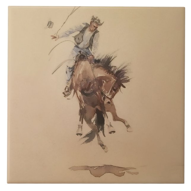 Carreau Fouetter à la main un Bronc par Edward Borein (Devant)