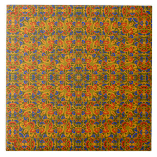 Carreau Foulard orange à motif multicolore vif