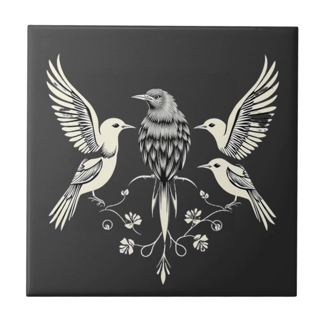 Carreau Four Birds on a Branch Illustration (Devant)