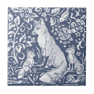 Carreau Fox Famille Bleu Blanc Forêt Denim