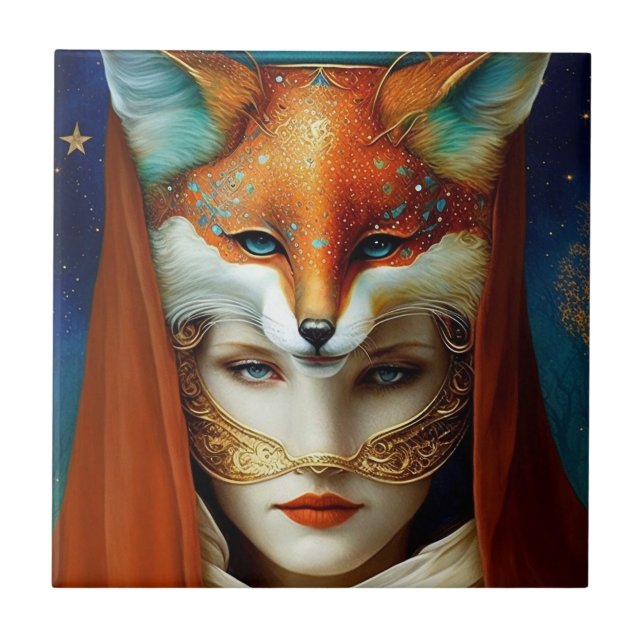 Carreau Fox Femme Surreal Imaginaire Art (Devant)
