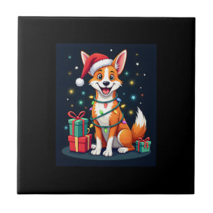 Carreau Fox Terrier Éclairage de Noël Père Noël Fox Terrie
