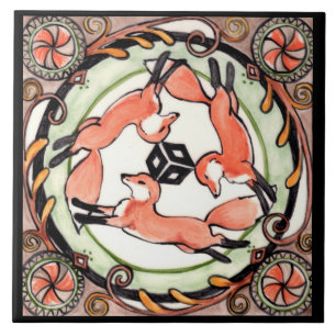 Carreau Fox Trio Mystical Circle Design Art Tile Trivet