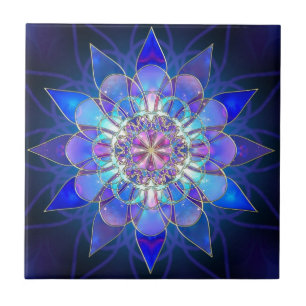 Carreau Fractale bleue de mandala de fleur