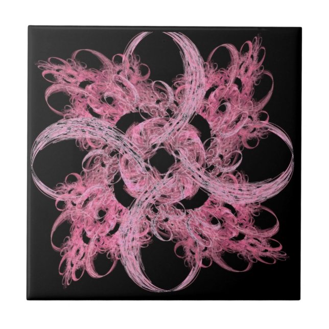 Carreau Fractale en spirale dans le rose et le noir (Devant)