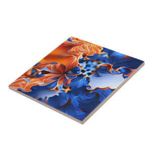 Carreau Fractale florale orange et bleue