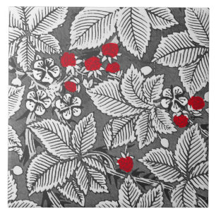 Carreau Fraises et Feuilles Art Nouveau, gris argenté