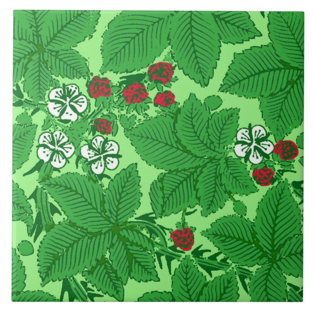 Carreau Fraises et Feuilles Art Nouveau, Lime Green (Devant)