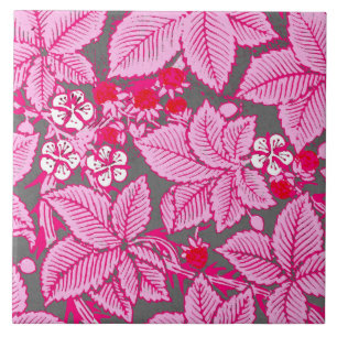 Carreau Fraises et Feuilles Art Nouveau, rose et gris