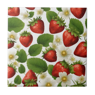 Carreau Fraises, Feuilles et fleurs dynamiques