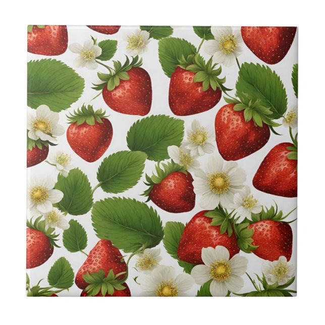 Carreau Fraises, Feuilles et fleurs dynamiques (Devant)