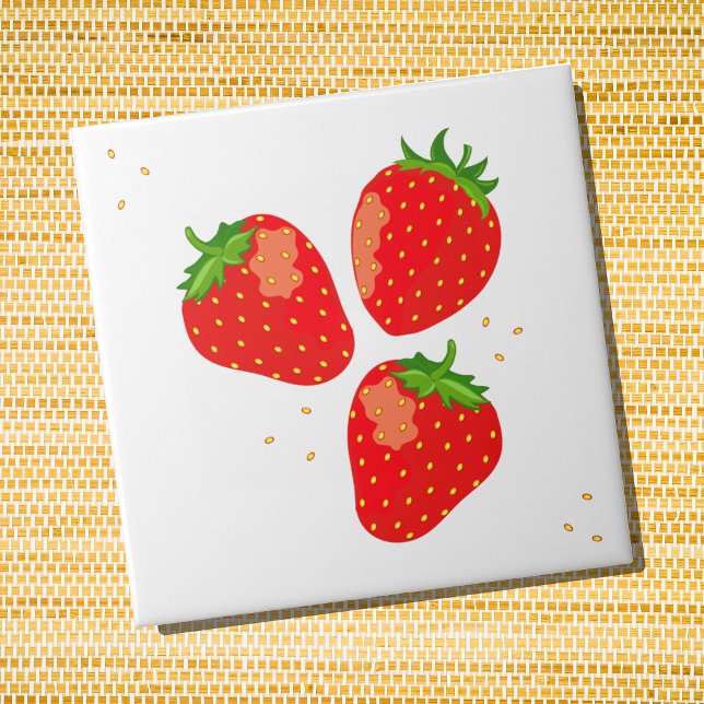 Carreau Fraises rouges mignonnes (Strawberries colorful ceramic wall tile)
