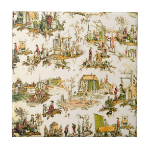 Carreau Français Creme Toile Chinoiserie Style Rustique