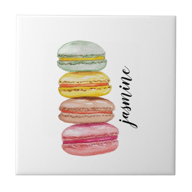 Carreau Français Macarons aquarelle peinte à la main (Devant)
