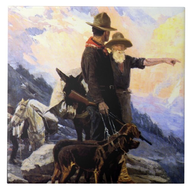Carreau Frank Tenney Johnson Art occidental "La Chasse en  (Devant)