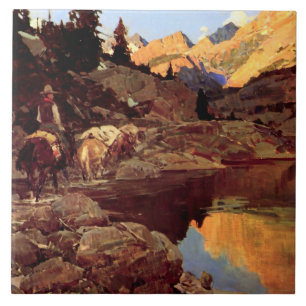Carreau Frank Tenney Johnson Art occidental "Lac de montag