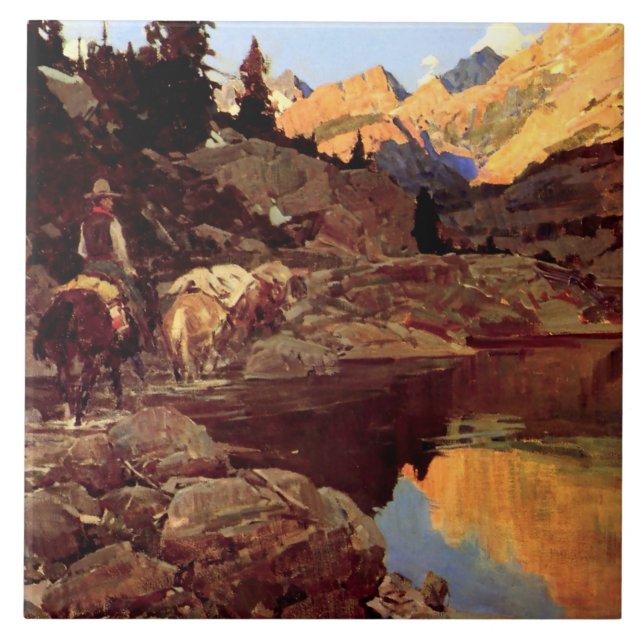 Carreau Frank Tenney Johnson Art occidental "Lac de montag (Devant)