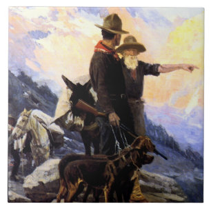 Carreau Frank Tenney Johnson Art Occidental "Mountain Hunt