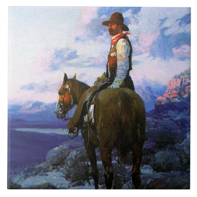 Carreau Frank Tenney Johnson Art Occidental "The Rustler" (Devant)