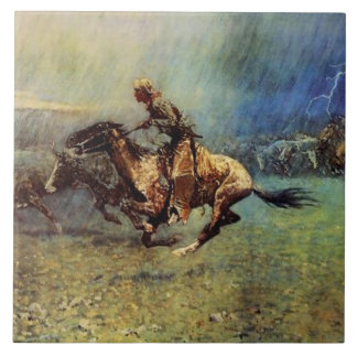 Carreau Frederic Remington Art Occidental "The Stampede"
