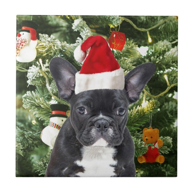 Carreau French Bulldog Arbre de Noël Ornements Snowman (Devant)