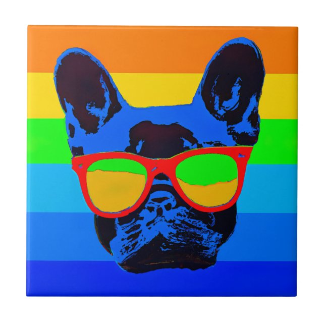 Carreau French bulldog avec lunettes Pop art style (Devant)