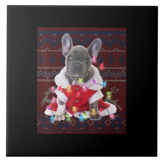 Carreau French bulldog Christmas Lights Ugly Sweater Dog (Devant)