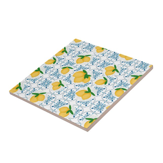 Carreau French Country Lemon Blue Floral Tile Pattern (Côté)