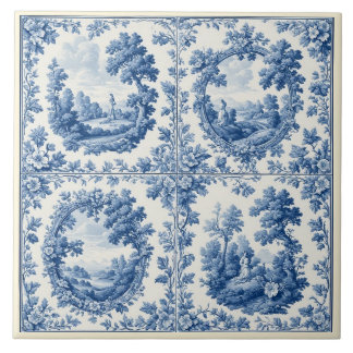 Carreau French Toile De Juoy Pastoral Rustic Country Blue