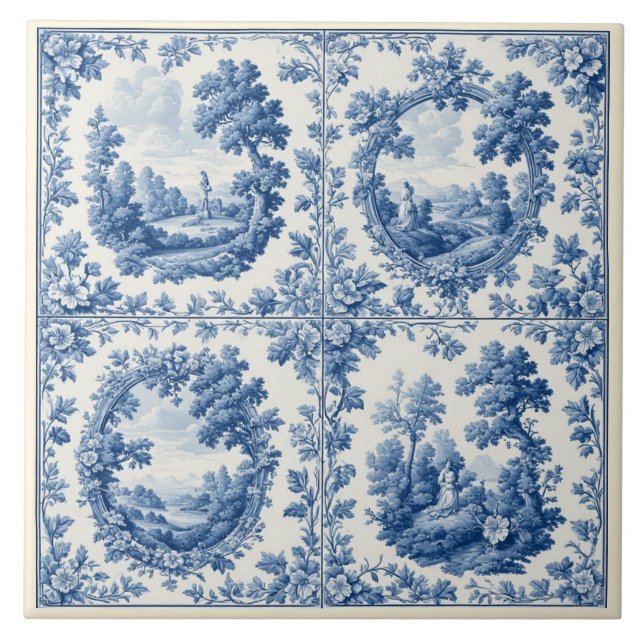 Carreau French Toile De Juoy Pastoral Rustic Country Blue  (Devant)
