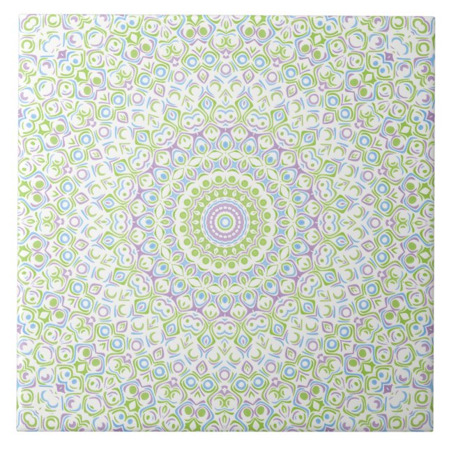 Carreau Fresh Spring Mandala in Green, Blue, and Lavender (Devant)