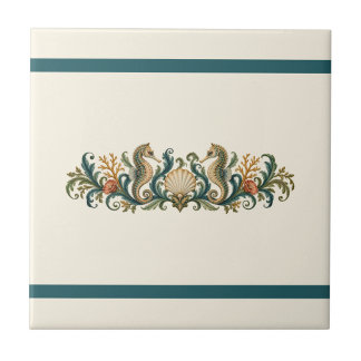 Carreau Fresque couleur personnalisée hippocampe et coquil