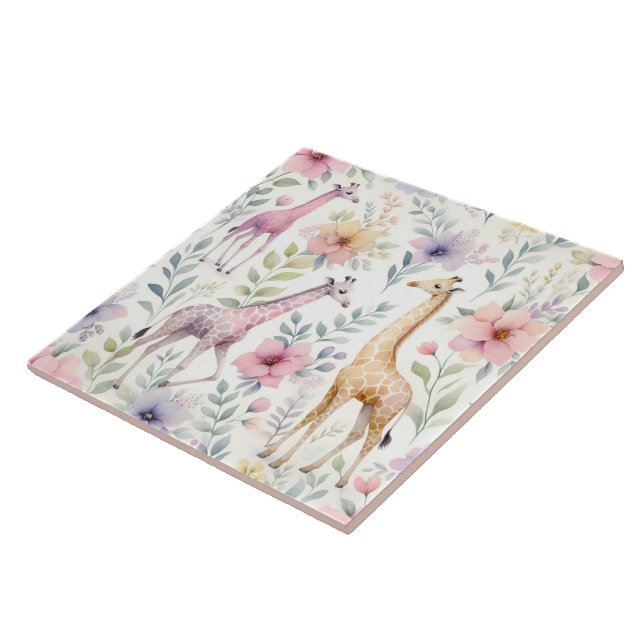 Carreau Fresque Giraffe Aux Fleurs (Côté)