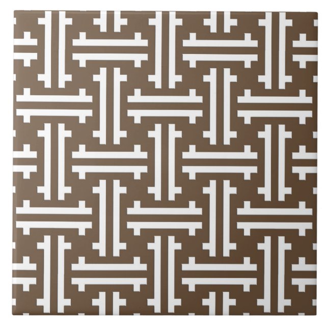 Carreau Fret chinois Art déco, Taupe Tan et blanc (Devant)
