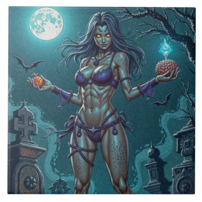 Carreau Friandise d'Halloween ou petite amie zombie avec d (Devant)
