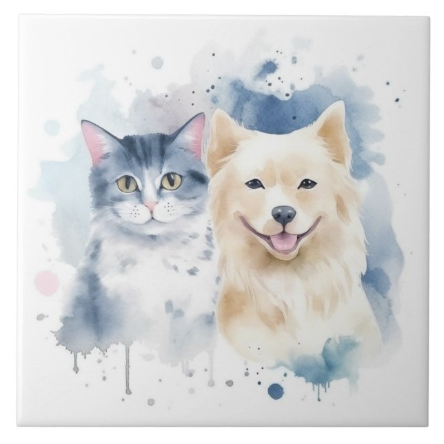 Carreau Friends Forever - Chien et Chat Watercolor Art (Devant)