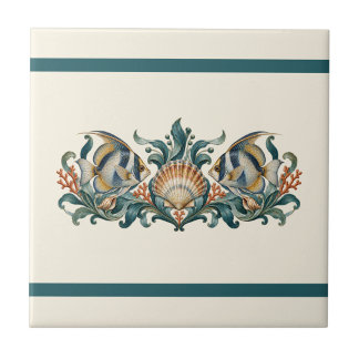 Carreau Frieze de poissons de récif et de coquillages coul