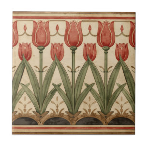 Carreau Frieze de tulipe rouge de style Mission vintage