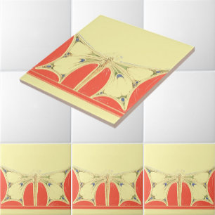 Carreau Frise de motif papillon Art Nouveau vintage