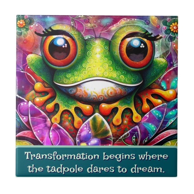 Carreau Frog Whimsical Abstract Art Floral Personalized (Devant)