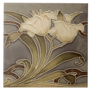 Carreau Frontière Art Nouveau Lillies (Neutres) de Repro M