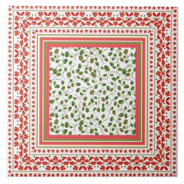 Carreau Frontière décorative de pavot, bourgeons de pavot, (Devant)