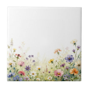 Carreau Frontière florale pastel de prairie de fleurs sauv