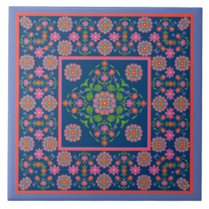 Carreau Frontière Motif Florale Rangoli, Carrelage Bleu en