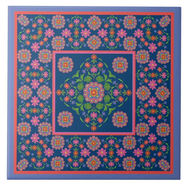 Carreau Frontière Motif Florale Rangoli, Carrelage Bleu en (Devant)