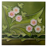 Carreau Frontière verte rose florale de Repro, antiquité T<br><div class="desc">Ceci est une copie d'un tubelin du début des années 1900. Ces carreaux ont été créés en piquant un contour surélevé sur la céramique comme on le ferait piquer du glaçage sur un gâteau pour le décorer. On a ensuite appliqué des glaçures, puis on a tiré les carreaux. Les tuiles...</div>