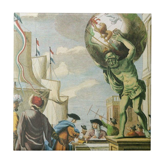 Carreau Frontispice d'atlas d'époque baroque Globe terrest (Devant)