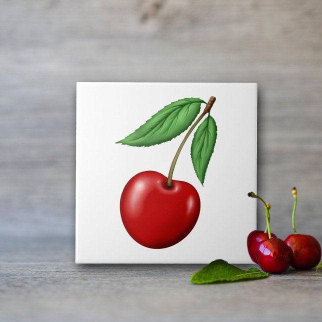 Carreau Fruit de Cerise Rouge (Cherry Ceramic Tiles, use for kitchen backsplash, walls or order with optional frame for decor.)